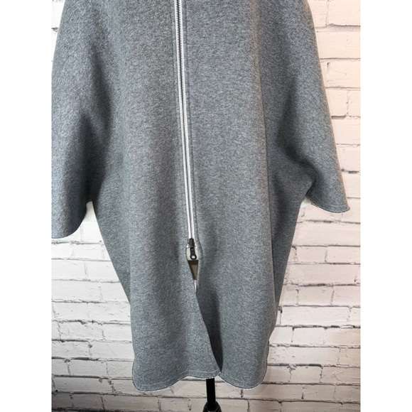 Karolina Zmarlak Gray Cream Mock Neck Poncho Cape Jacket Cashmere Blend Medium - Picture 10 of 12